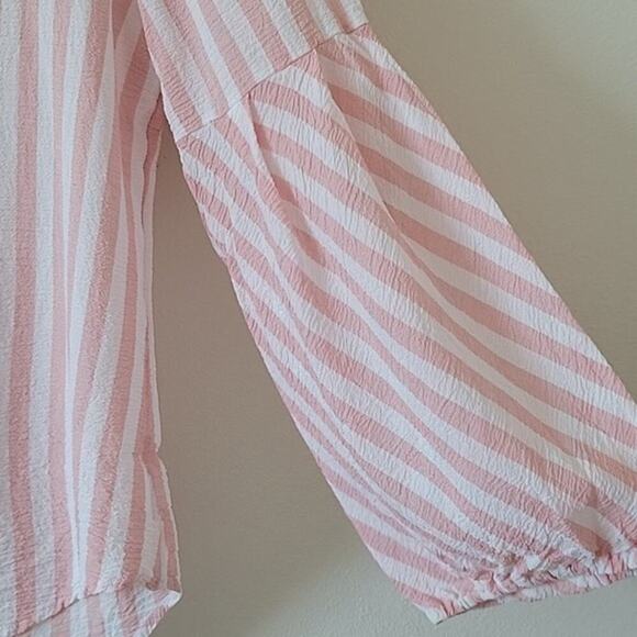 Chico's Pink White Striped Balloon Sleeve Button Front Shirt Size Medium M - Picture 4 of 7
